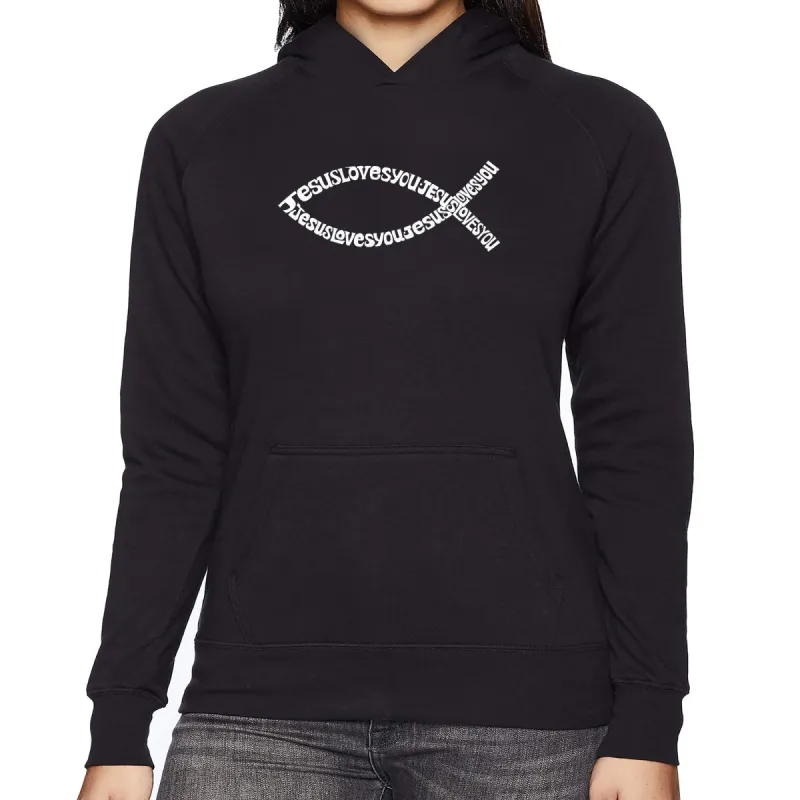 Jesus Loves You - Women's Word Art Hooded Sweatshirt sold by LA Pop Art
