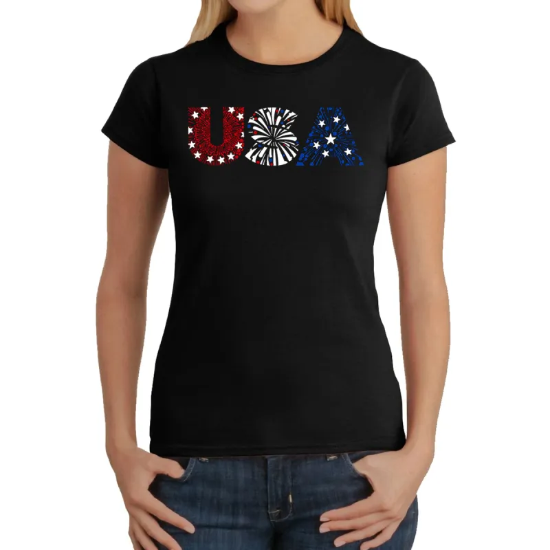 USA Fireworks - Women's Word Art T-Shirt sold by LA Pop Art