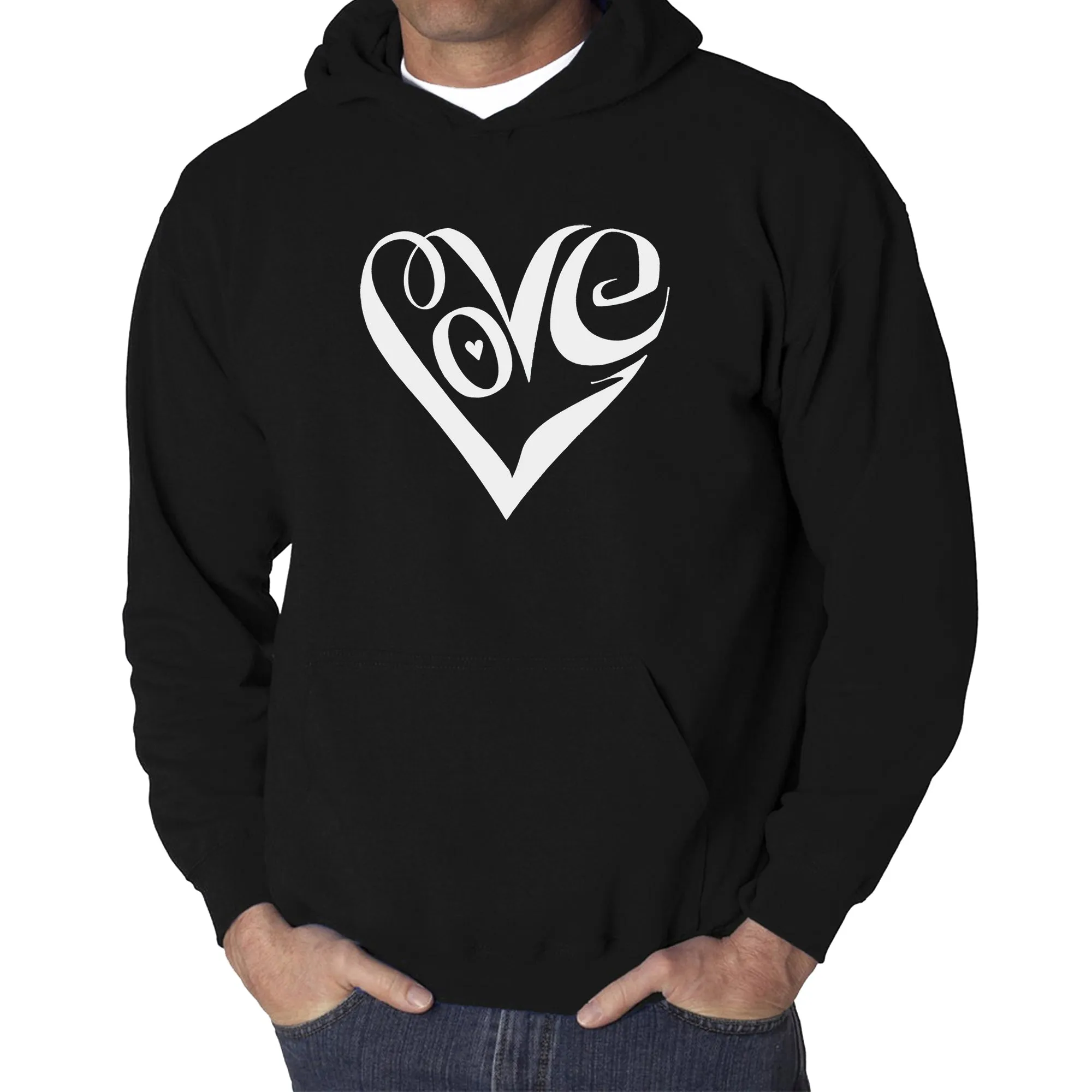 Script Love Heart - Men's Word Art Hooded Sweatshirt sold by LA Pop Art