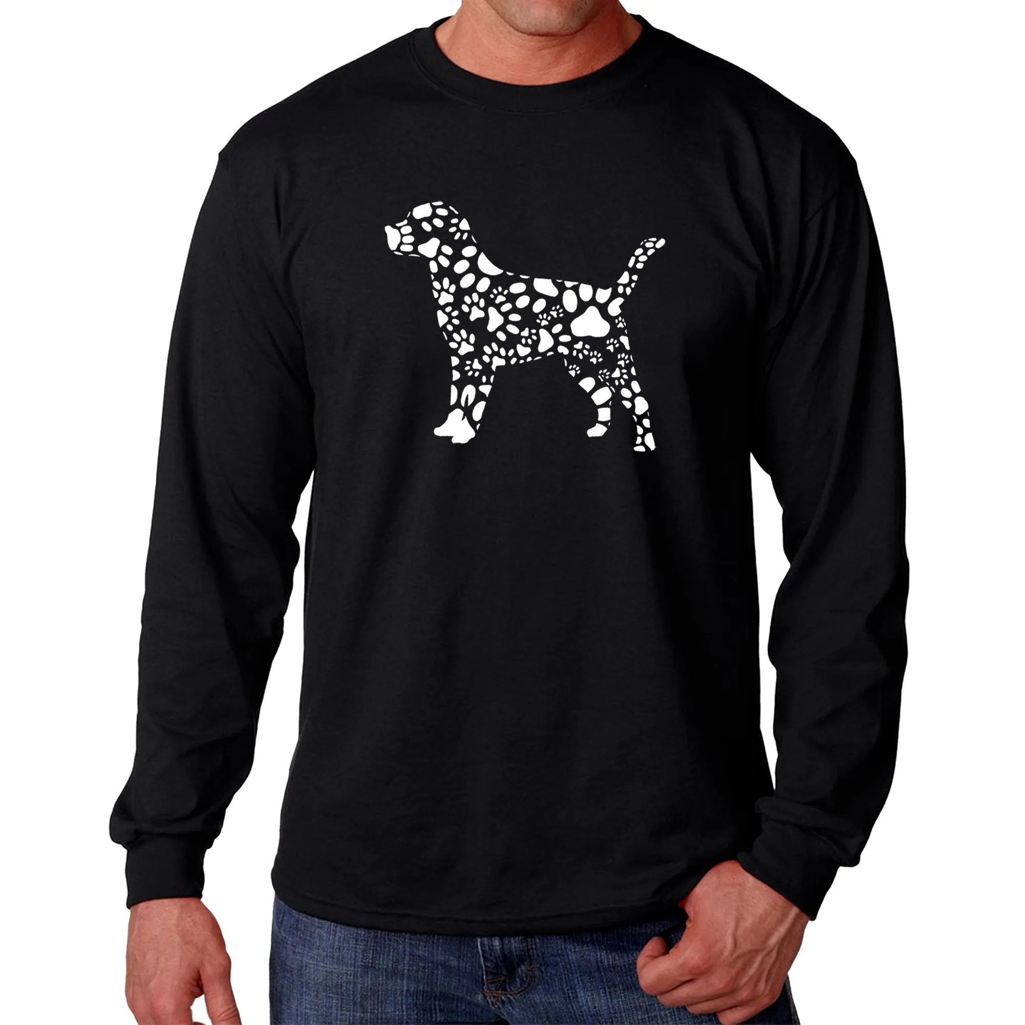 Dog Paw Prints - Men's Word Art Long Sleeve T-Shirt sold by LA Pop Art