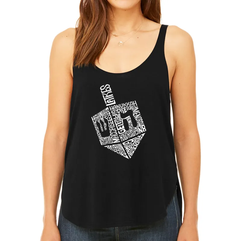 Hanukkah Dreidel - Women's Premium Word Art Flowy Tank Top sold by LA Pop Art