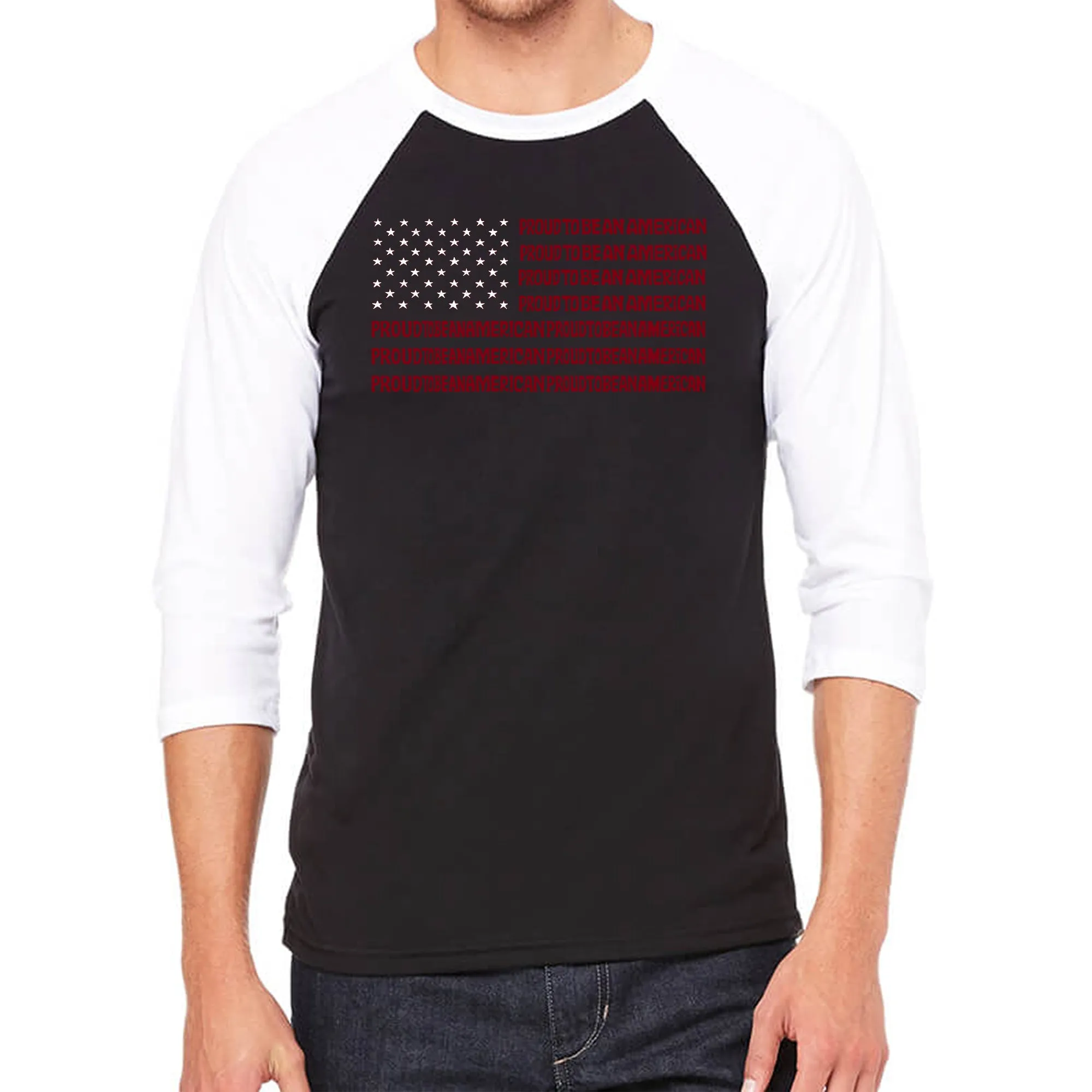 Proud To Be An American - Men's Raglan Baseball Word Art T-Shirt sold by LA Pop Art