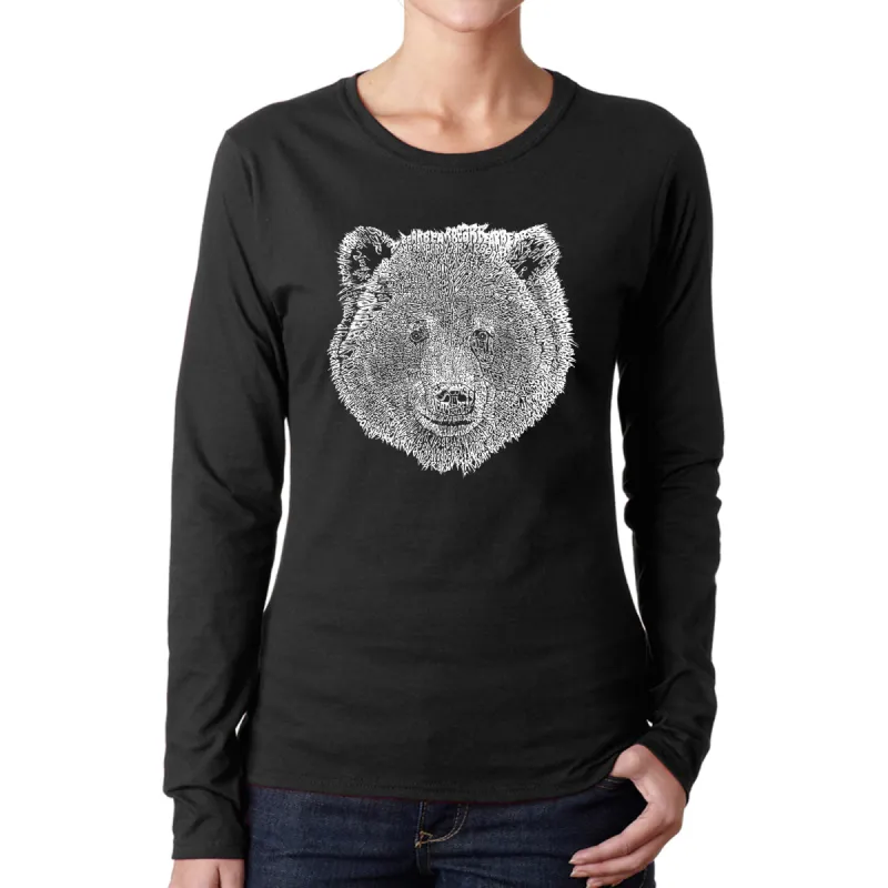 Bear Face  - Women's Word Art Long Sleeve T-Shirt sold by LA Pop Art