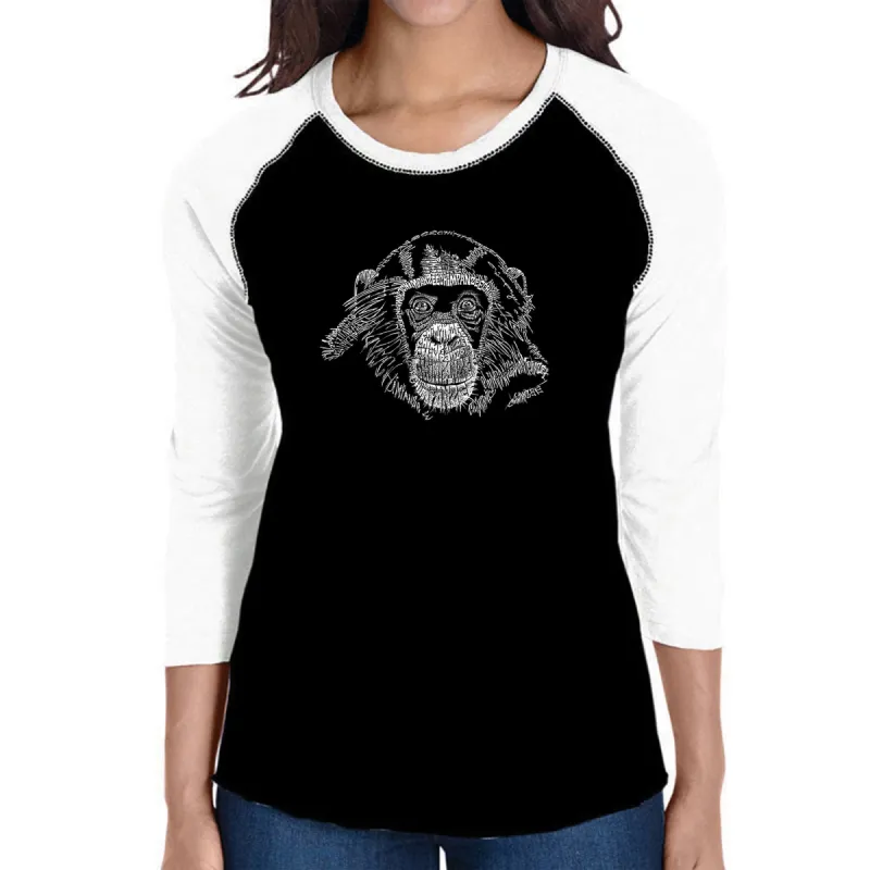Chimpanzee - Women's Raglan Baseball Word Art T-Shirt sold by LA Pop Art