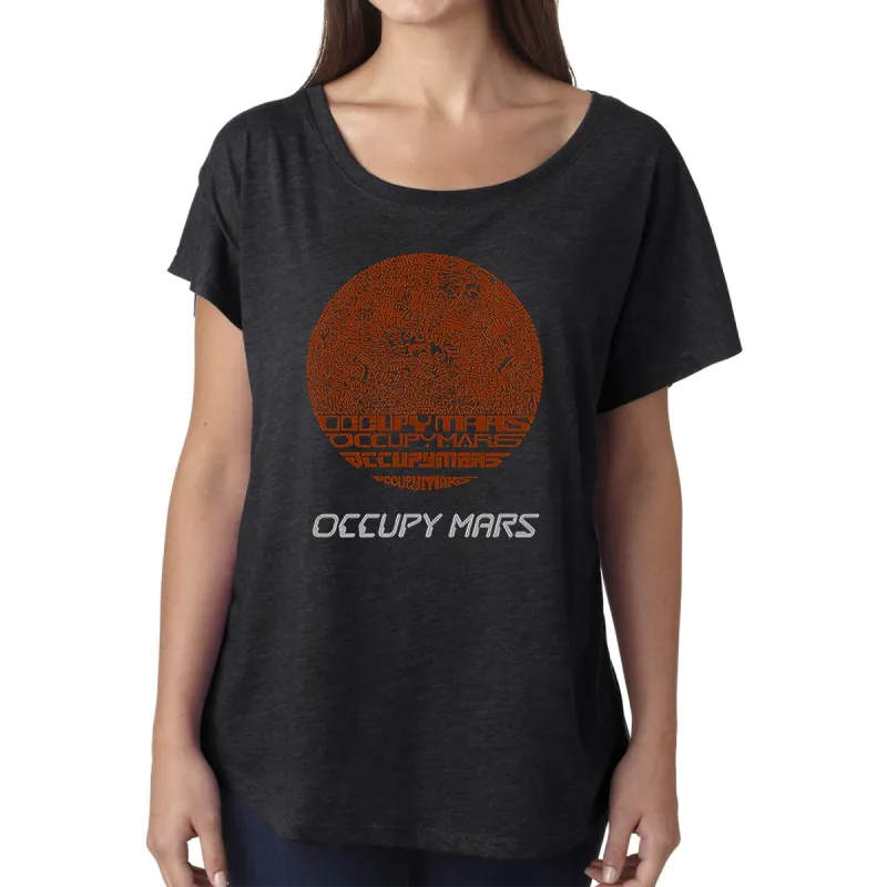 LA Pop Art Women's Dolman Cut Word Art Shirt - Occupy Mars sold by LA Pop Art
