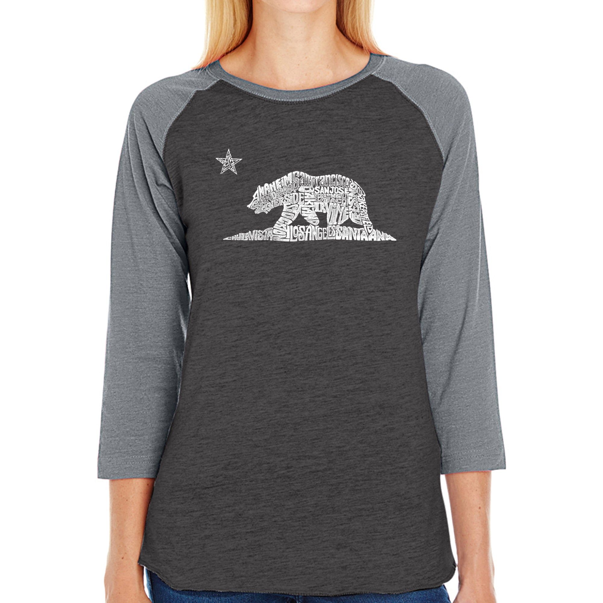 California Bear - Women's Raglan Baseball Word Art T-Shirt sold by LA Pop Art product image thumbnail 3