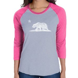 California Bear - Women's Raglan Baseball Word Art T-Shirt sold by LA Pop Art