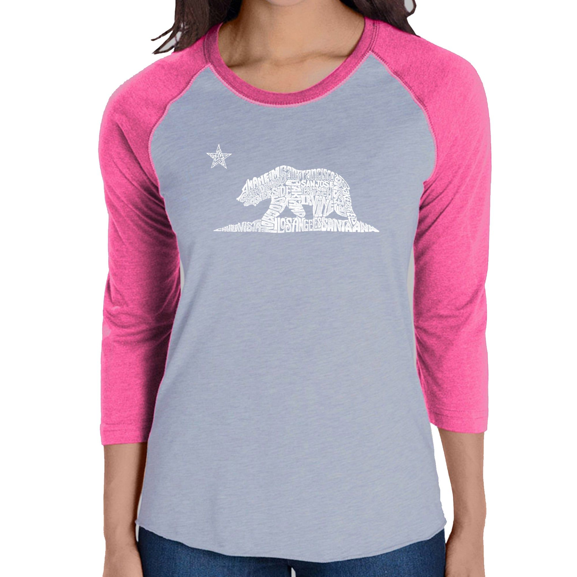 California Bear - Women's Raglan Baseball Word Art T-Shirt sold by LA Pop Art product image thumbnail 4