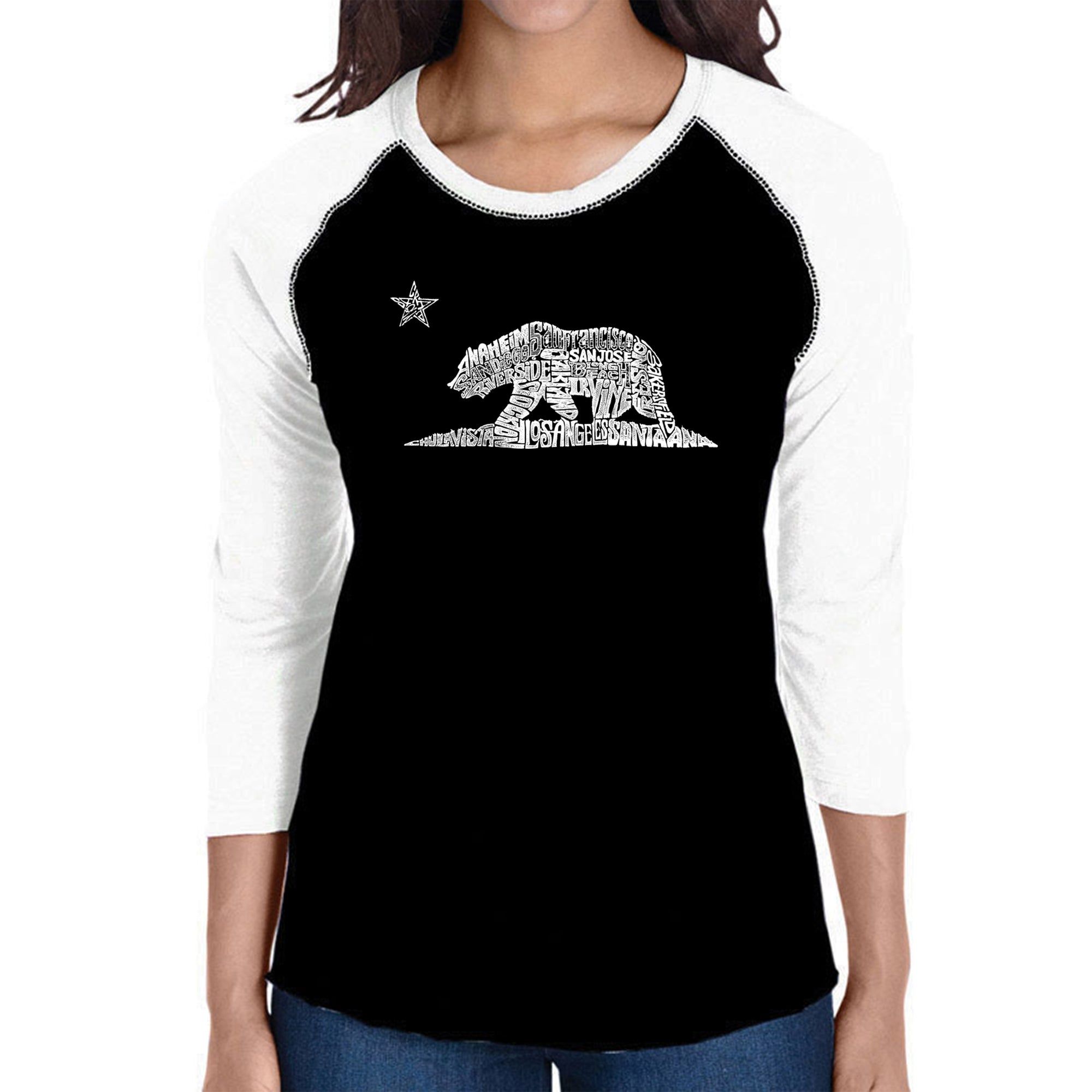 California Bear - Women's Raglan Baseball Word Art T-Shirt sold by LA Pop Art