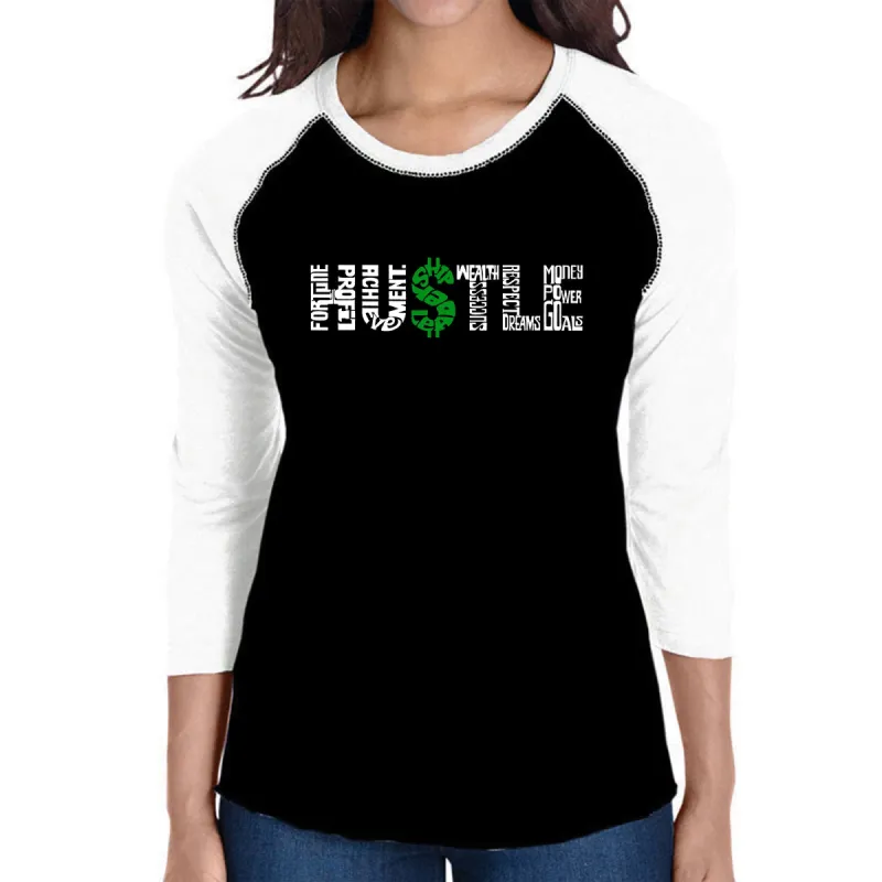 Hustle  - Women's Raglan Baseball Word Art T-Shirt sold by LA Pop Art