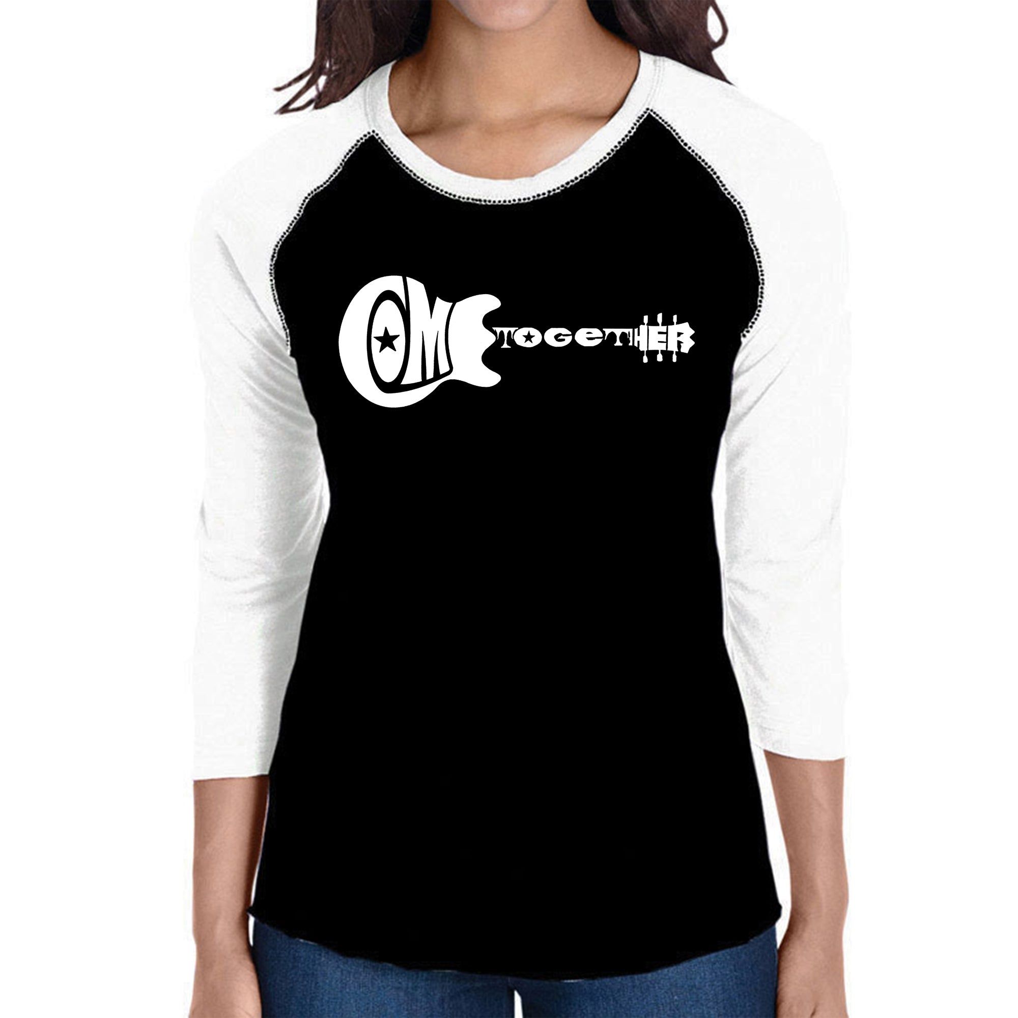 COME TOGETHER - Women's Raglan Baseball Word Art T-Shirt sold by LA Pop Art