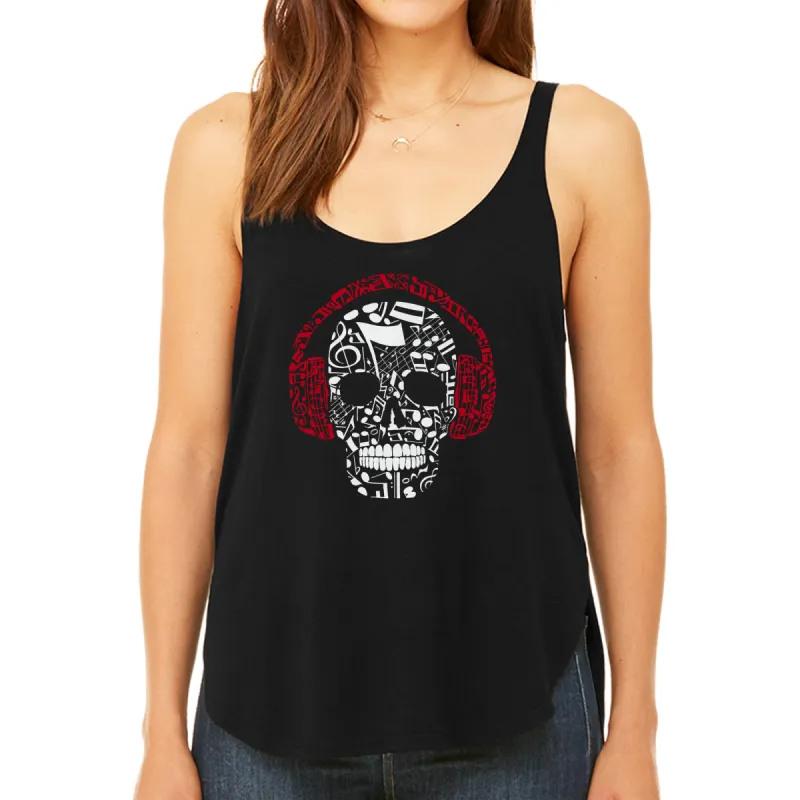 Music Notes Skull  - Women's Premium Word Art Flowy Tank Top sold by LA Pop Art