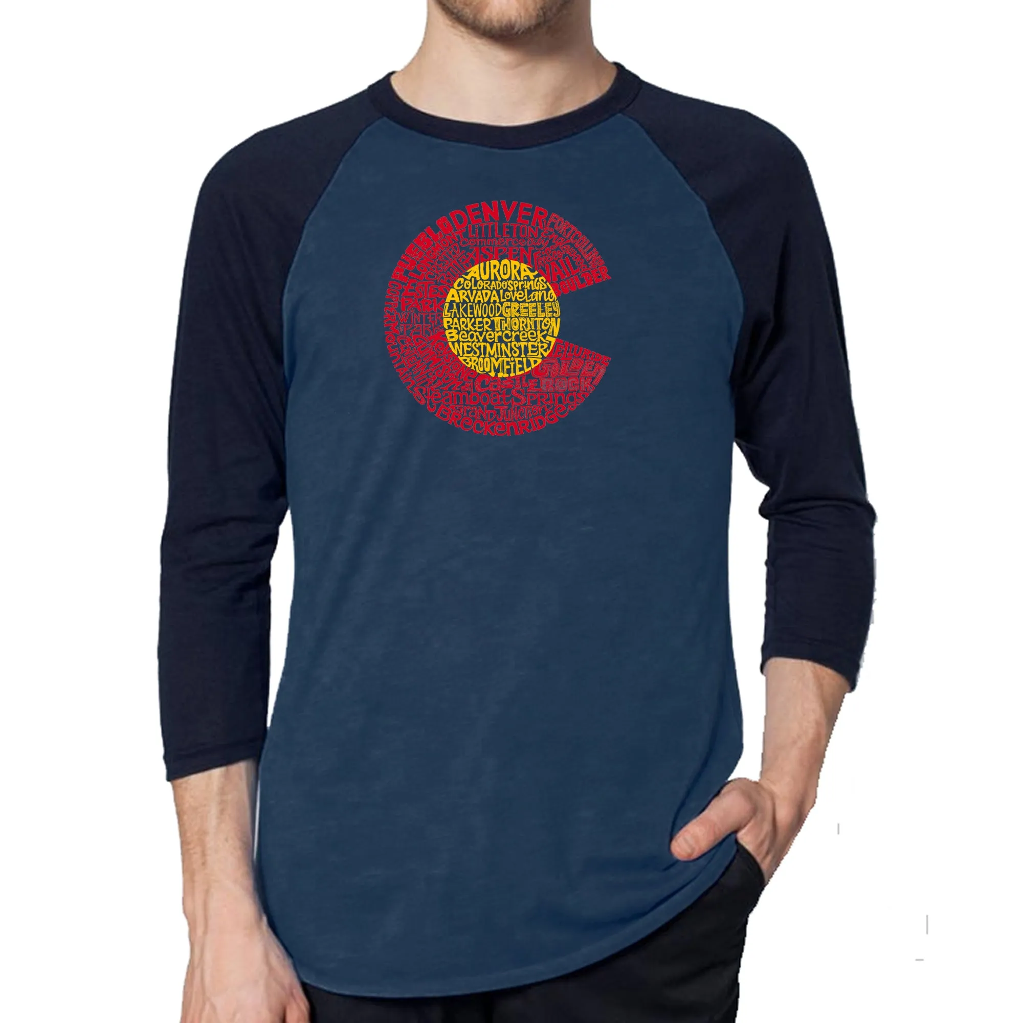 Colorado - Men's Raglan Baseball Word Art T-Shirt sold by LA Pop Art product image thumbnail 3