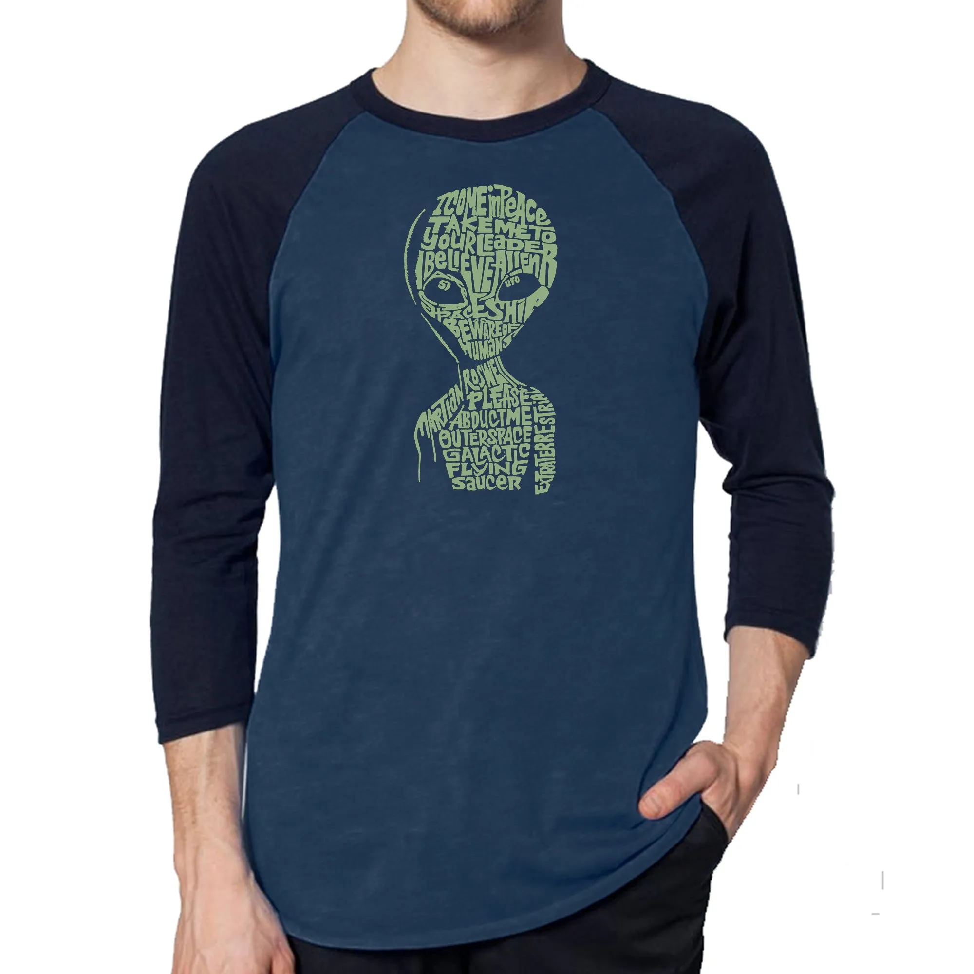 Alien - Men's Raglan Baseball Word Art T-Shirt sold by LA Pop Art product image thumbnail 3