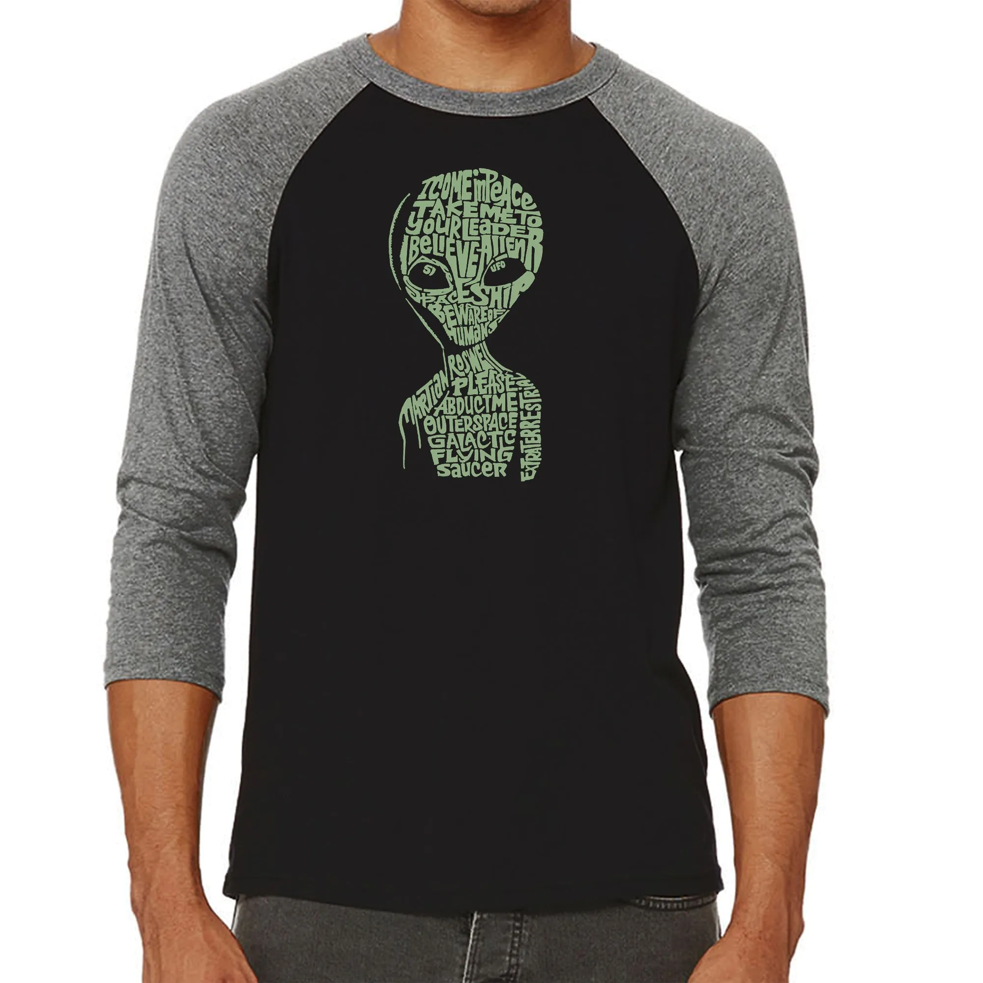 Alien - Men's Raglan Baseball Word Art T-Shirt sold by LA Pop Art product image thumbnail 4