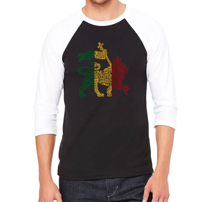 One Love Rasta Lion - Men's Raglan Baseball Word Art T-Shirt sold by LA Pop Art