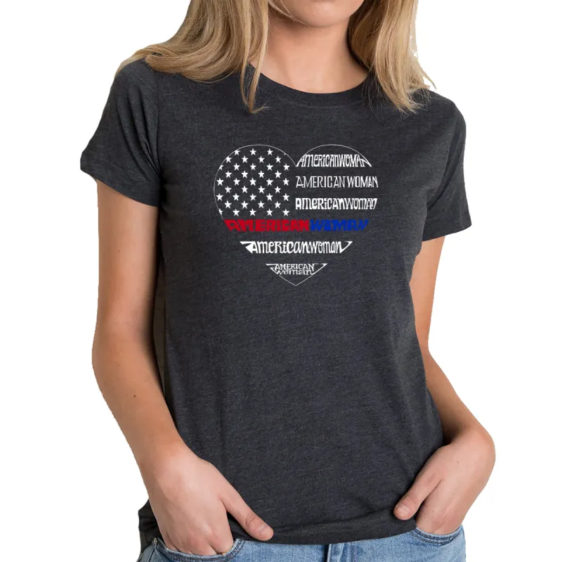 American Woman  - Women's Premium Blend Word Art T-Shirt sold by LA Pop Art