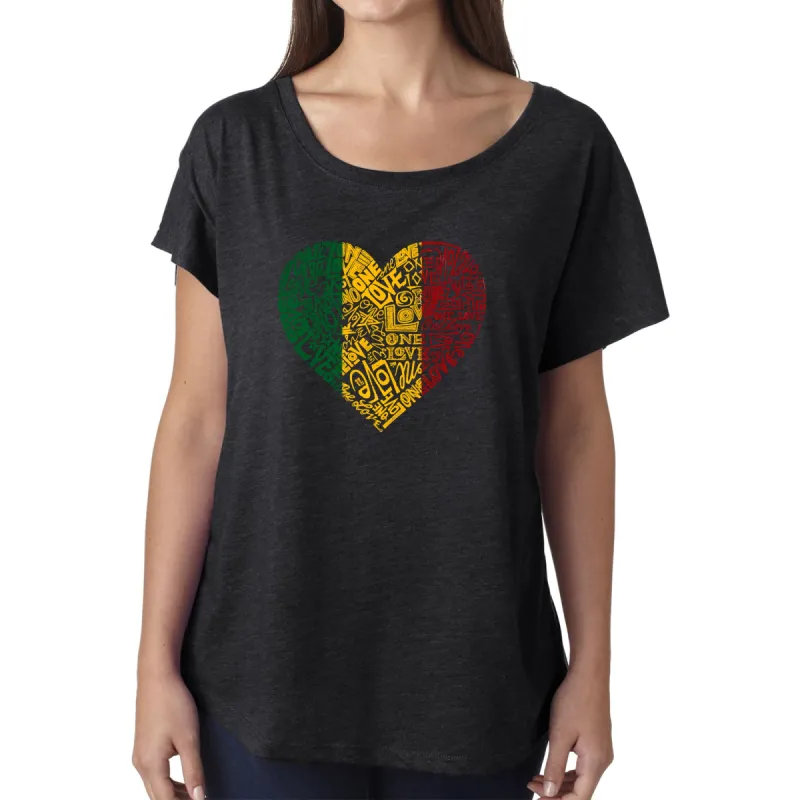 LA Pop Art Women's Dolman Word Art Shirt - One Love Heart sold by LA Pop Art