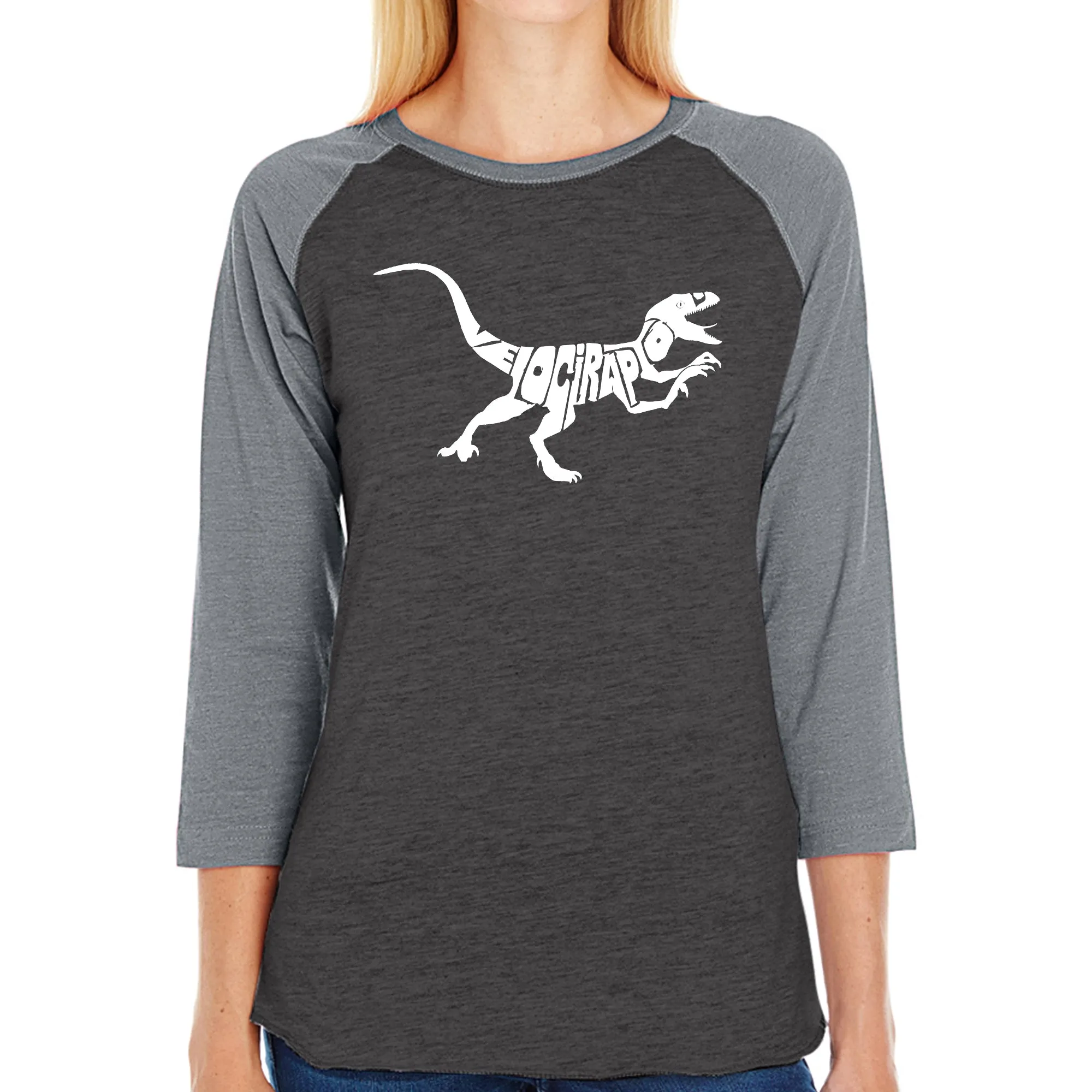 Velociraptor - Women's Raglan Baseball Word Art T-Shirt sold by LA Pop Art product image thumbnail 3