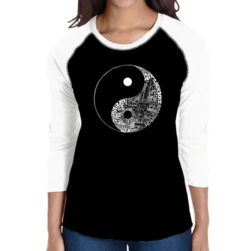 YIN YANG - Women's Raglan Baseball Word Art T-Shirt sold by LA Pop Art