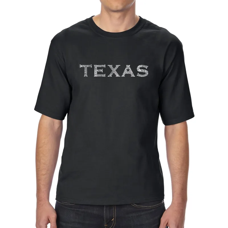 THE GREAT CITIES OF TEXAS - Men's Tall Word Art T-Shirt sold by LA Pop Art