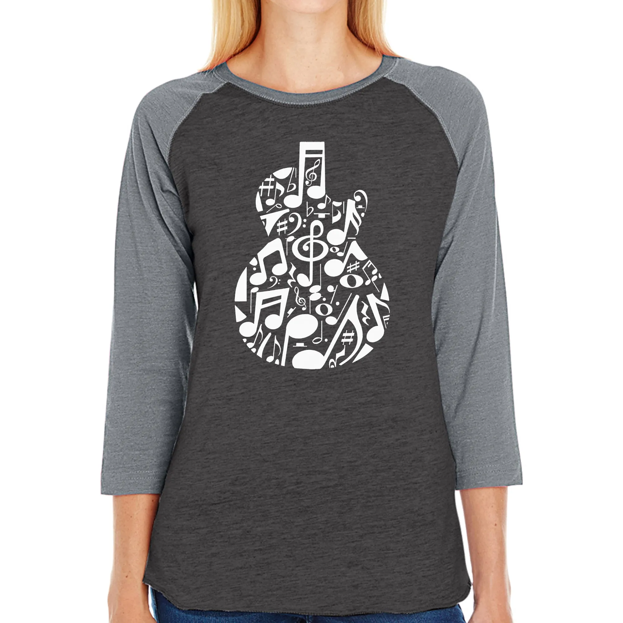 Music Notes Guitar - Women's Raglan Word Art T-Shirt sold by LA Pop Art product image thumbnail 4