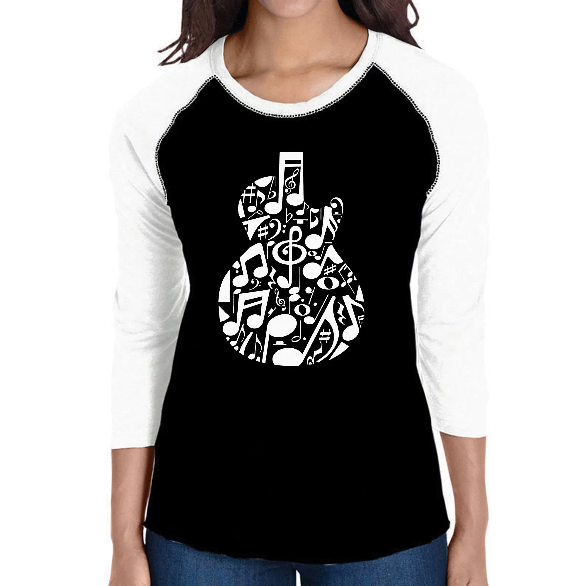 Music Notes Guitar - Women's Raglan Word Art T-Shirt sold by LA Pop Art