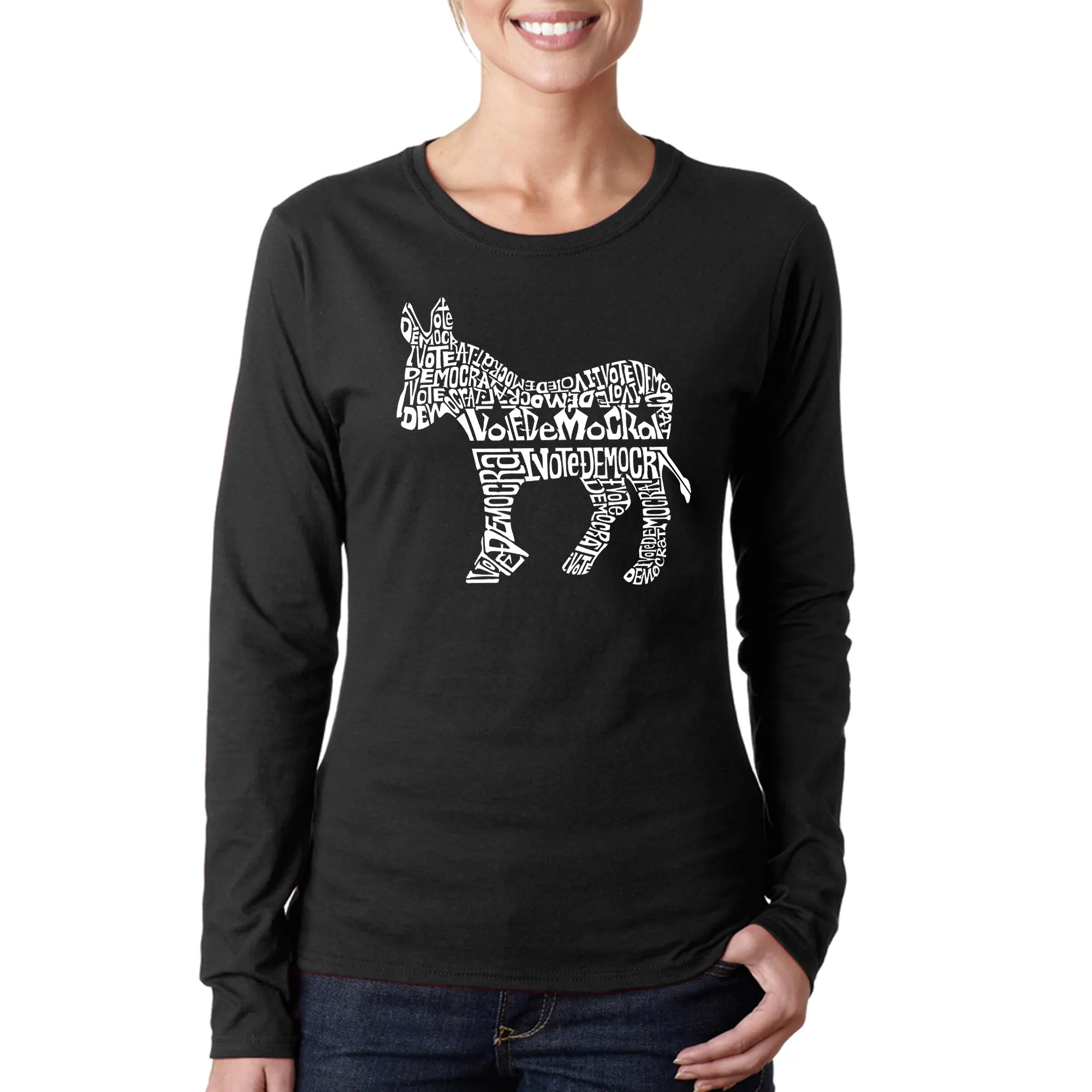 I Vote Democrat - Women's Word Art Long Sleeve T-Shirt sold by LA Pop Art