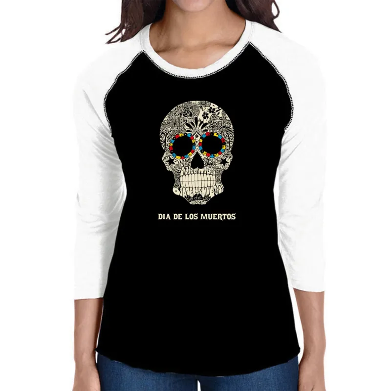 Dia De Los Muertos - Women's Raglan Baseball Word Art T-Shirt sold by LA Pop Art