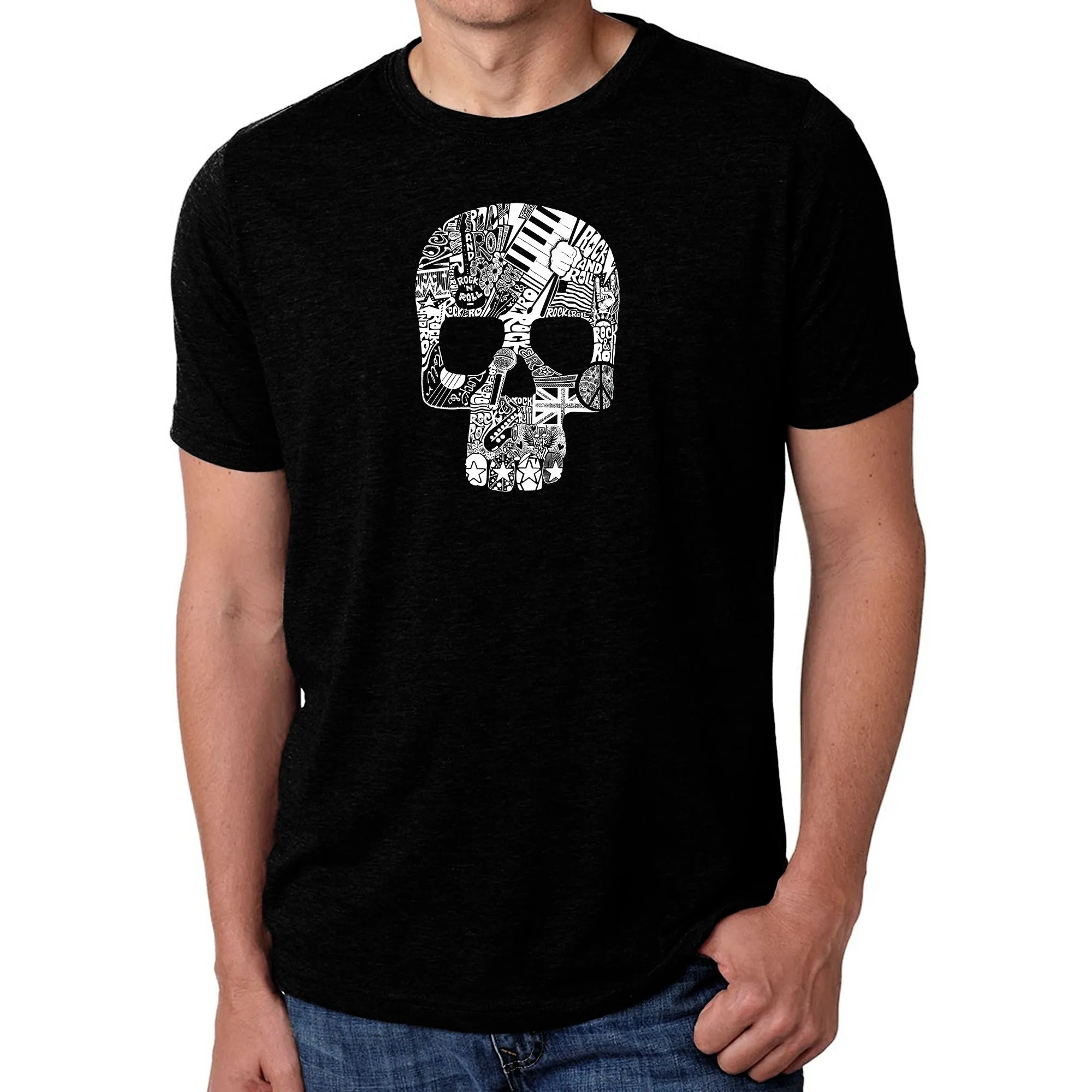 Rock n Roll Skull - Men's Premium Blend Word Art T-Shirt sold by LA Pop Art