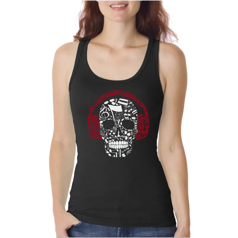 Music Notes Skull  - Women's Word Art Tank Top sold by LA Pop Art
