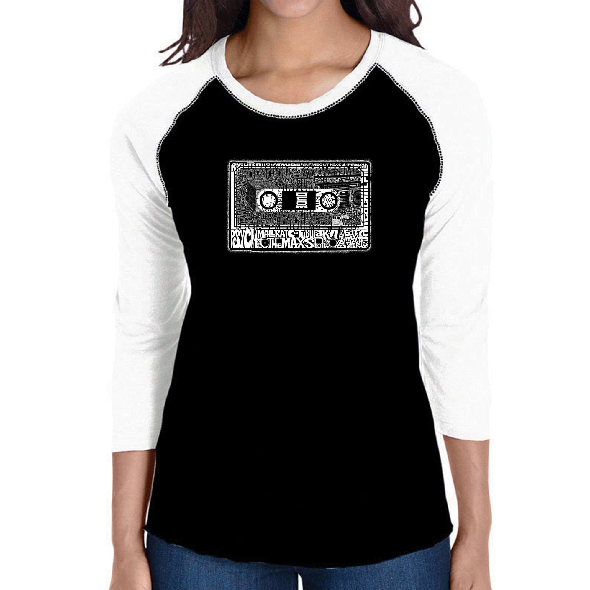 The 80's - Women's Raglan Baseball Word Art T-Shirt sold by LA Pop Art
