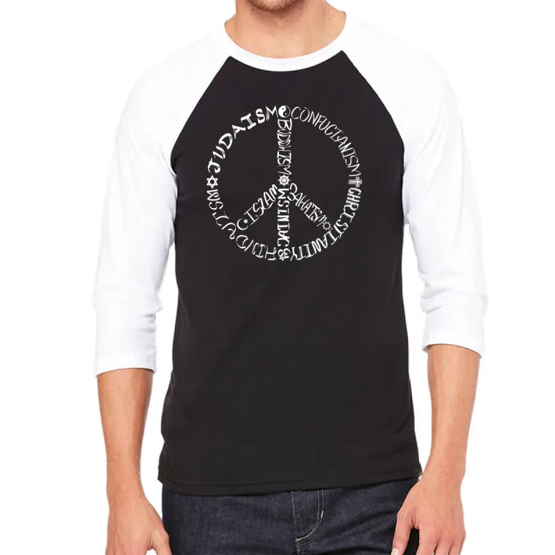 Different Faiths peace sign - Men's Raglan Baseball Word Art T-Shirt sold by LA Pop Art