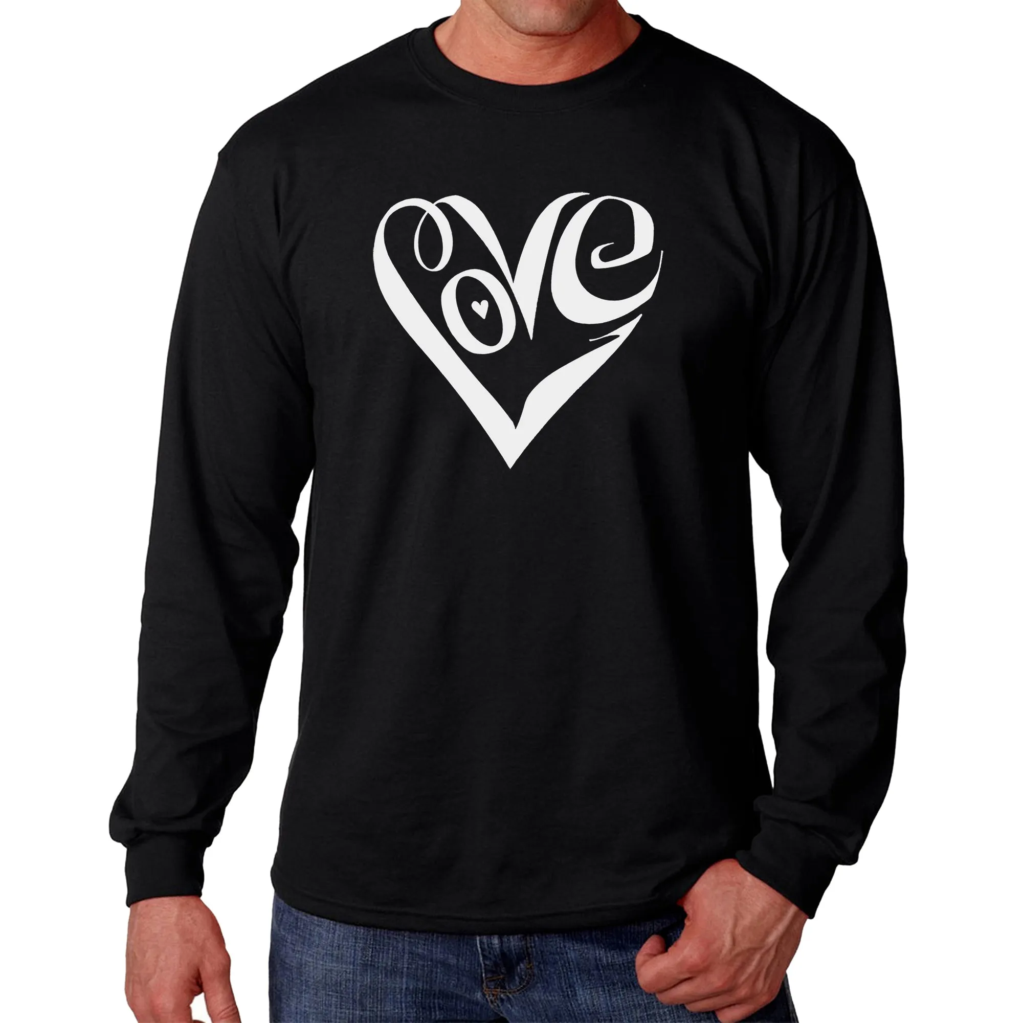 Script Love Heart - Men's Word Art Long Sleeve T-Shirt sold by LA Pop Art
