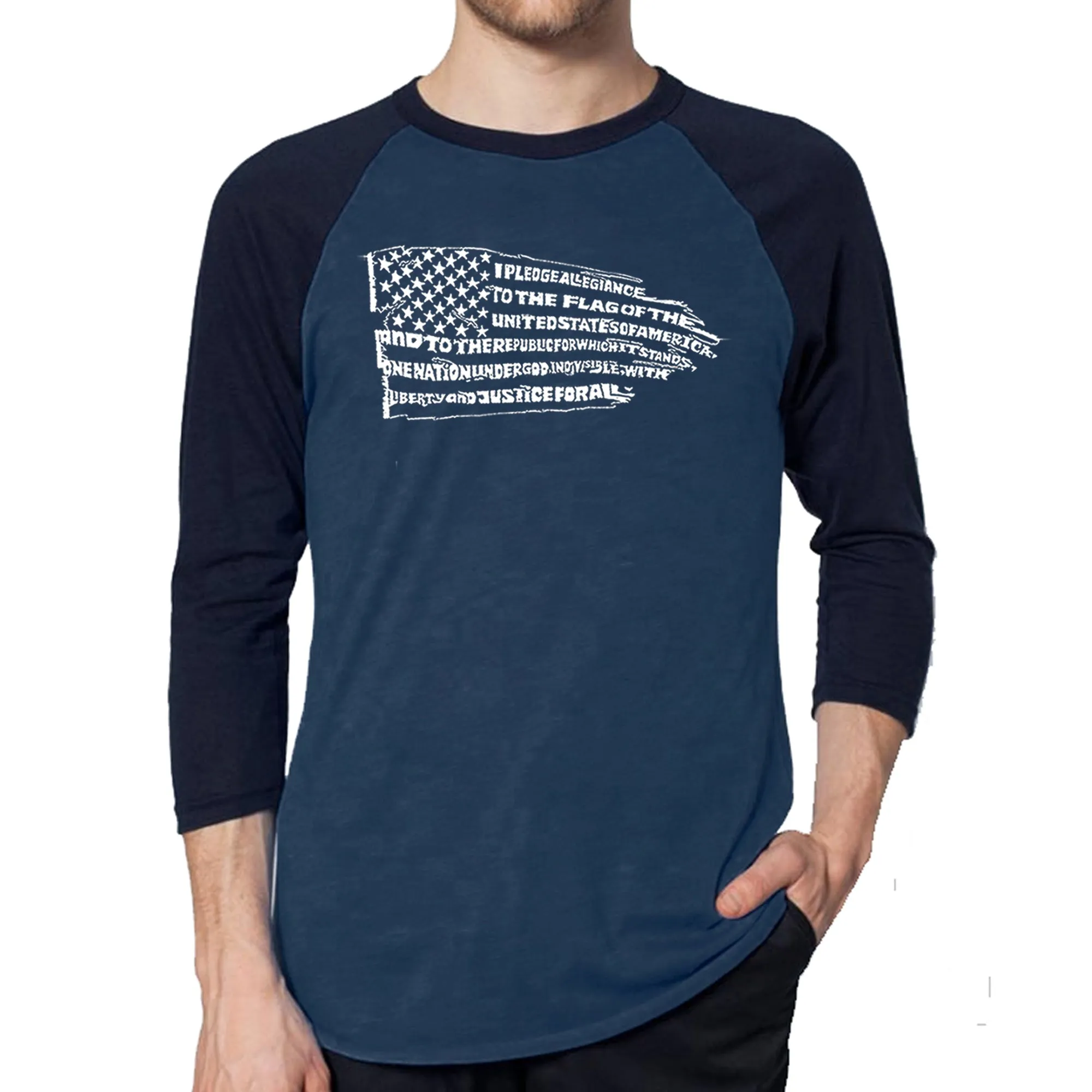 Pledge of Allegiance Flag - Men's Raglan Baseball Word Art T-Shirt sold by LA Pop Art product image thumbnail 3