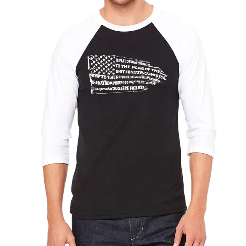 Pledge of Allegiance Flag - Men's Raglan Baseball Word Art T-Shirt sold by LA Pop Art