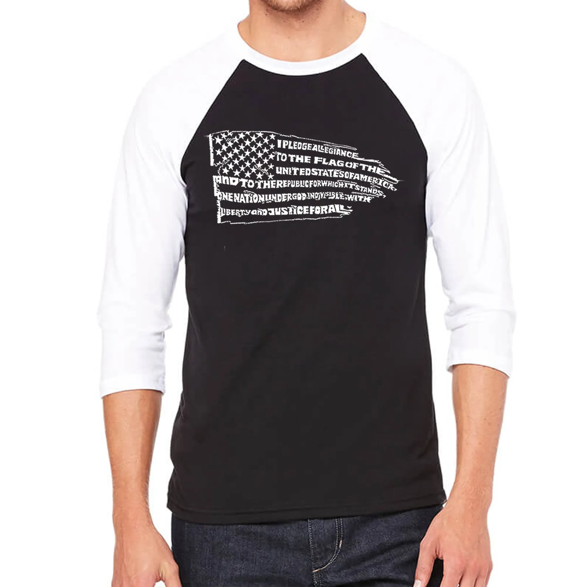 Pledge of Allegiance Flag - Men's Raglan Baseball Word Art T-Shirt sold by LA Pop Art