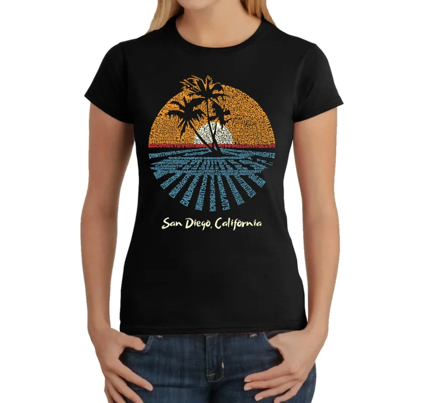 Cities In San Diego - Women's Word Art T-Shirt sold by LA Pop Art