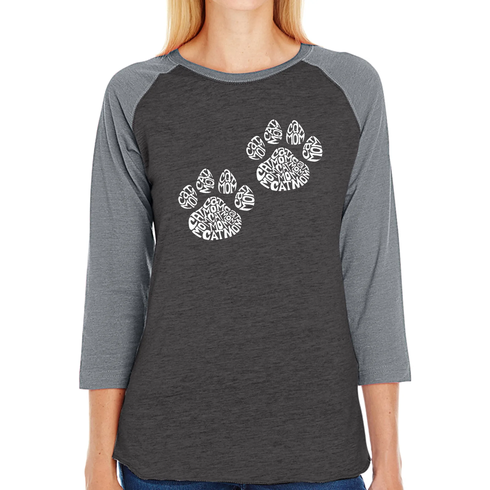 Cat Mom - Women's Raglan Baseball Word Art T-Shirt sold by LA Pop Art product image thumbnail 4