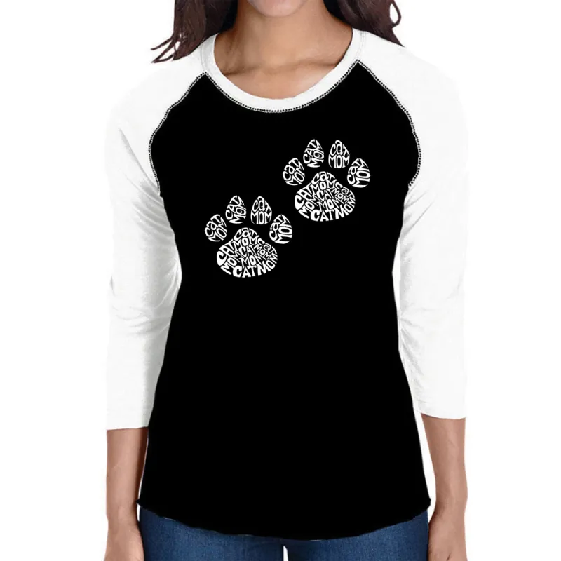 Cat Mom - Women's Raglan Baseball Word Art T-Shirt sold by LA Pop Art