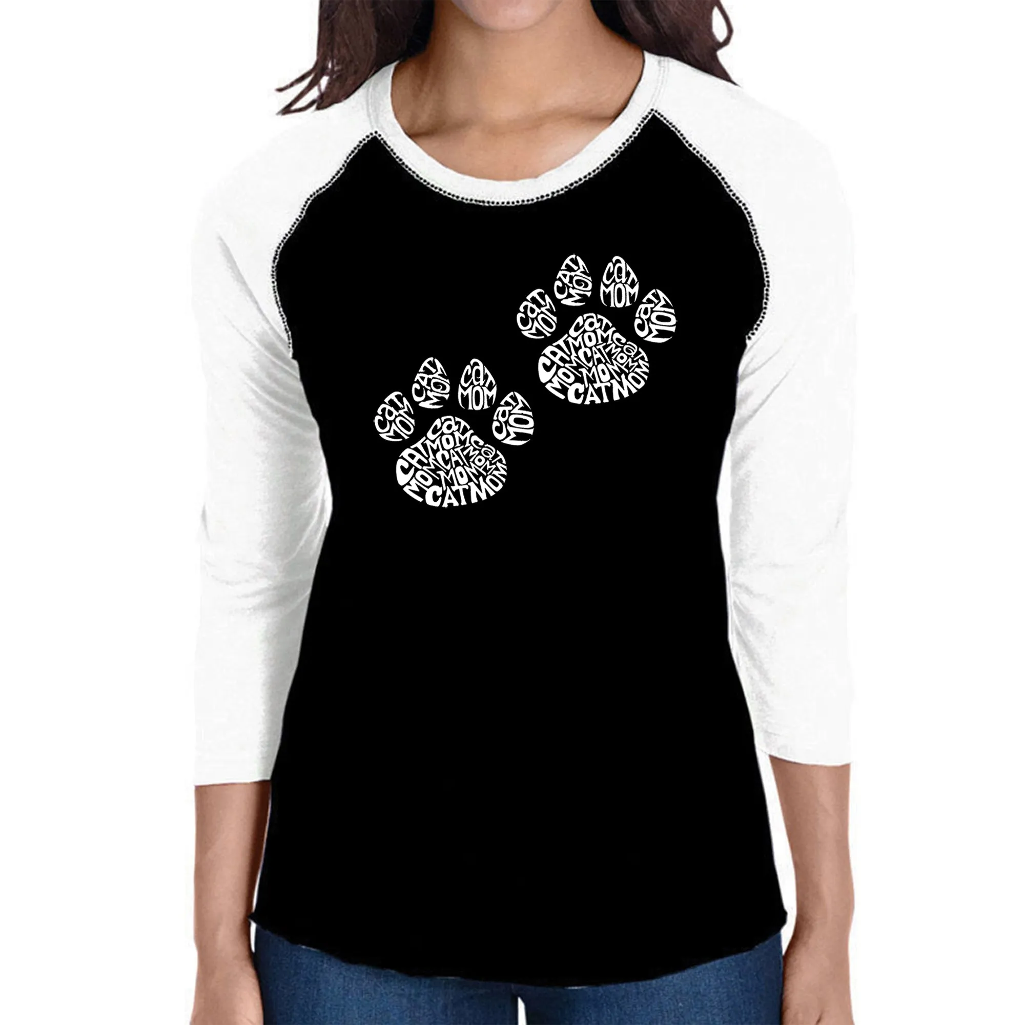 Cat Mom - Women's Raglan Baseball Word Art T-Shirt sold by LA Pop Art