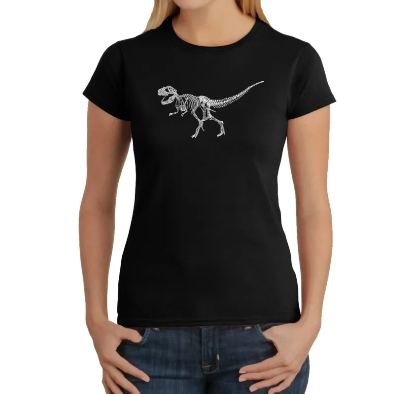 Dinosaur TRex Skeleton - Women's Word Art T-Shirt sold by LA Pop Art