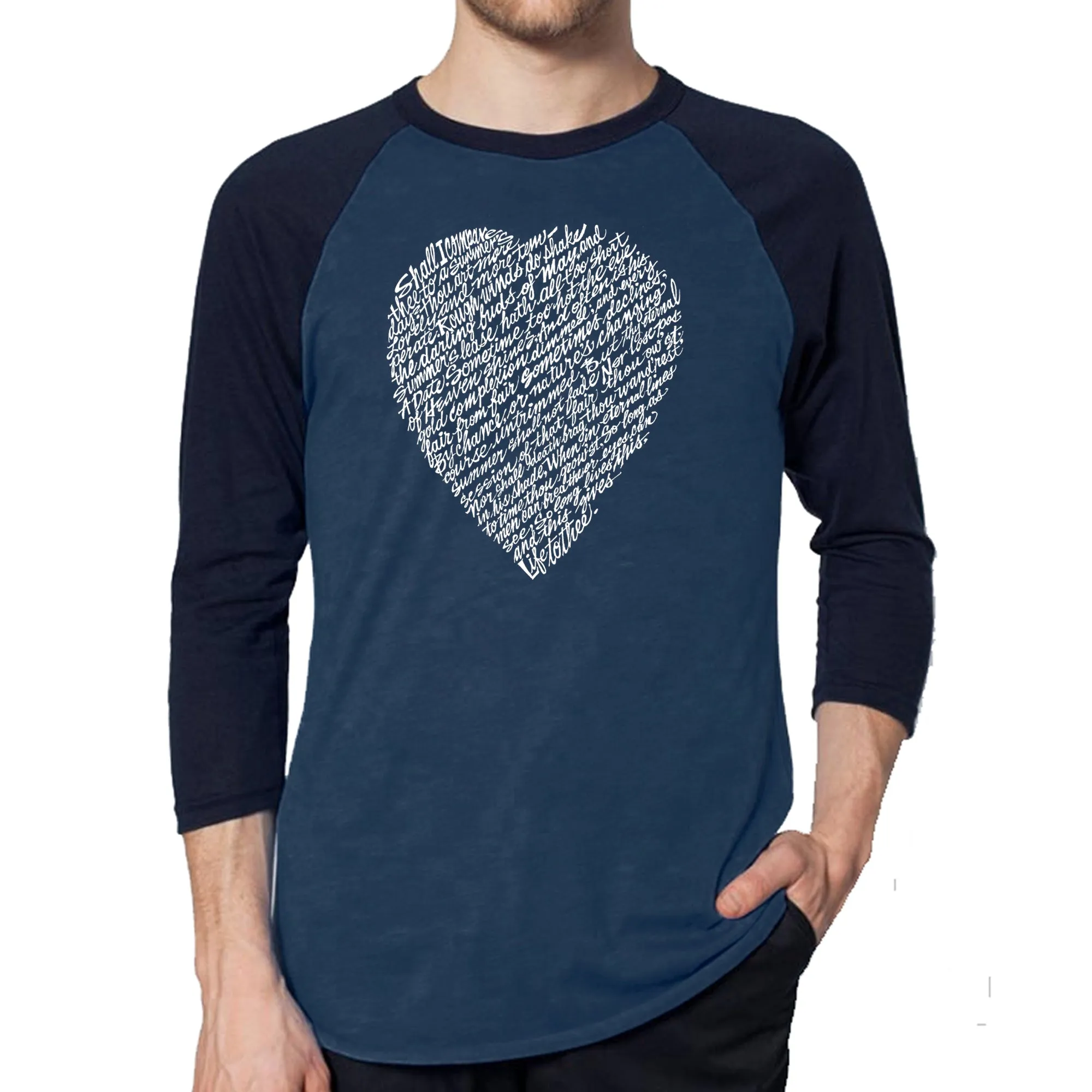 WILLIAM SHAKESPEARE'S SONNET 18 - Men's Raglan Baseball Word Art T-Shirt sold by LA Pop Art product image thumbnail 3