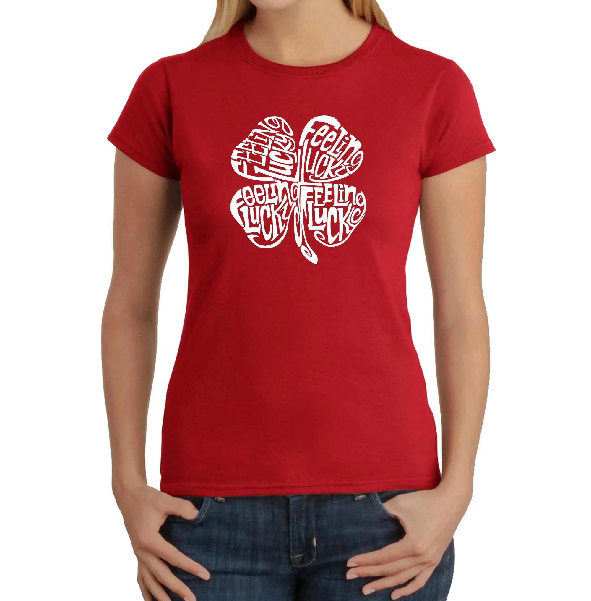 Feeling Lucky - Women's Word Art T-Shirt sold by LA Pop Art product image thumbnail 5