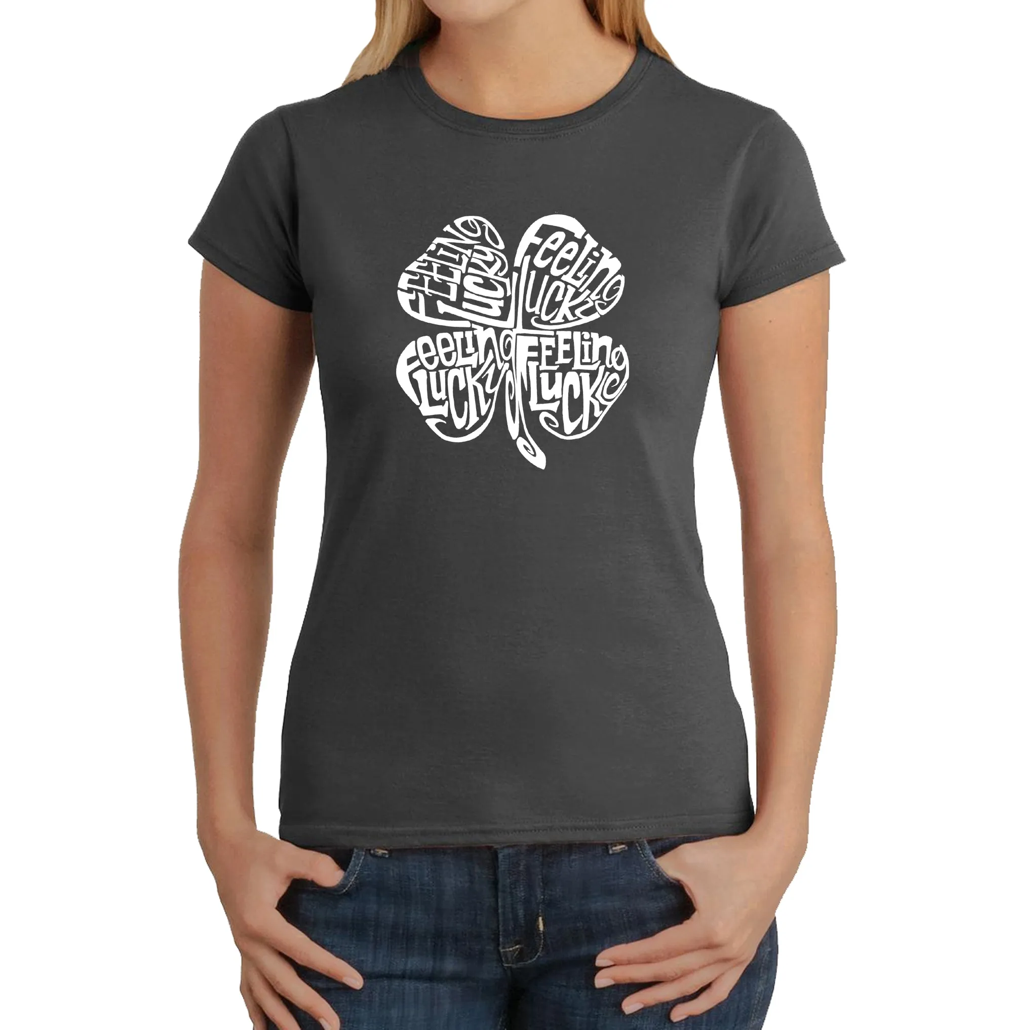 Feeling Lucky - Women's Word Art T-Shirt sold by LA Pop Art product image thumbnail 4