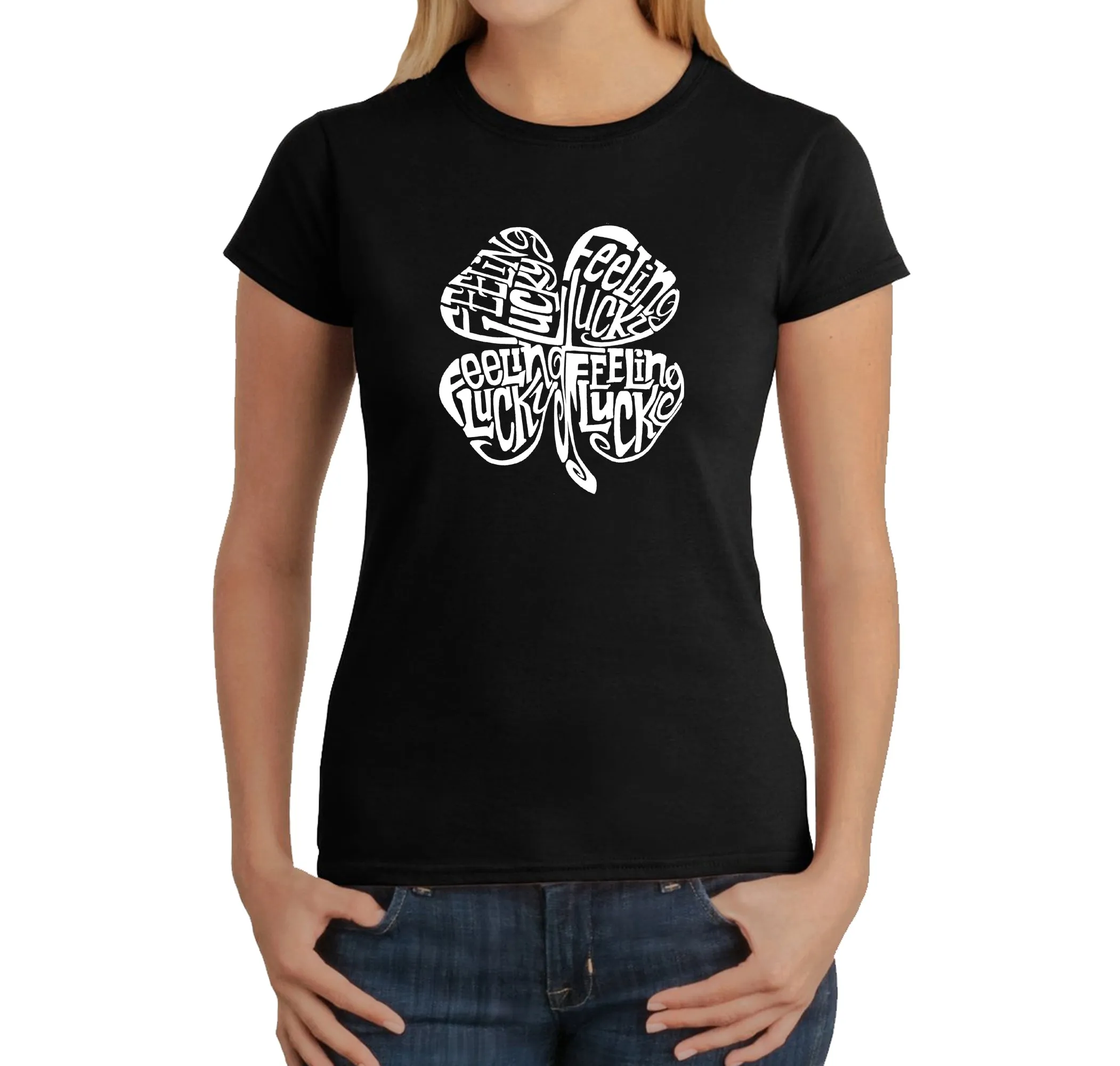 Feeling Lucky - Women's Word Art T-Shirt sold by LA Pop Art