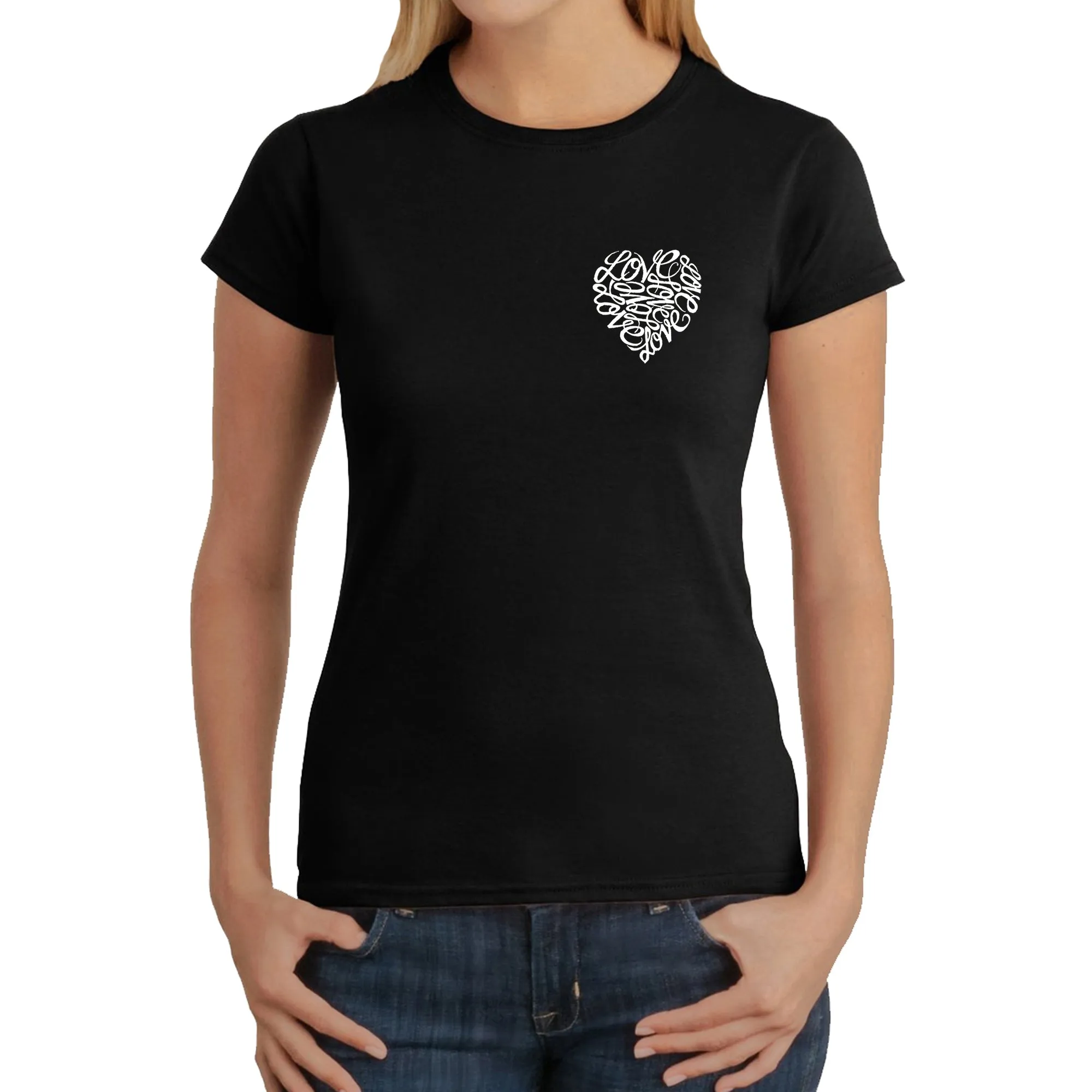 Cursive Heart - Women's Word Art T-Shirt sold by LA Pop Art