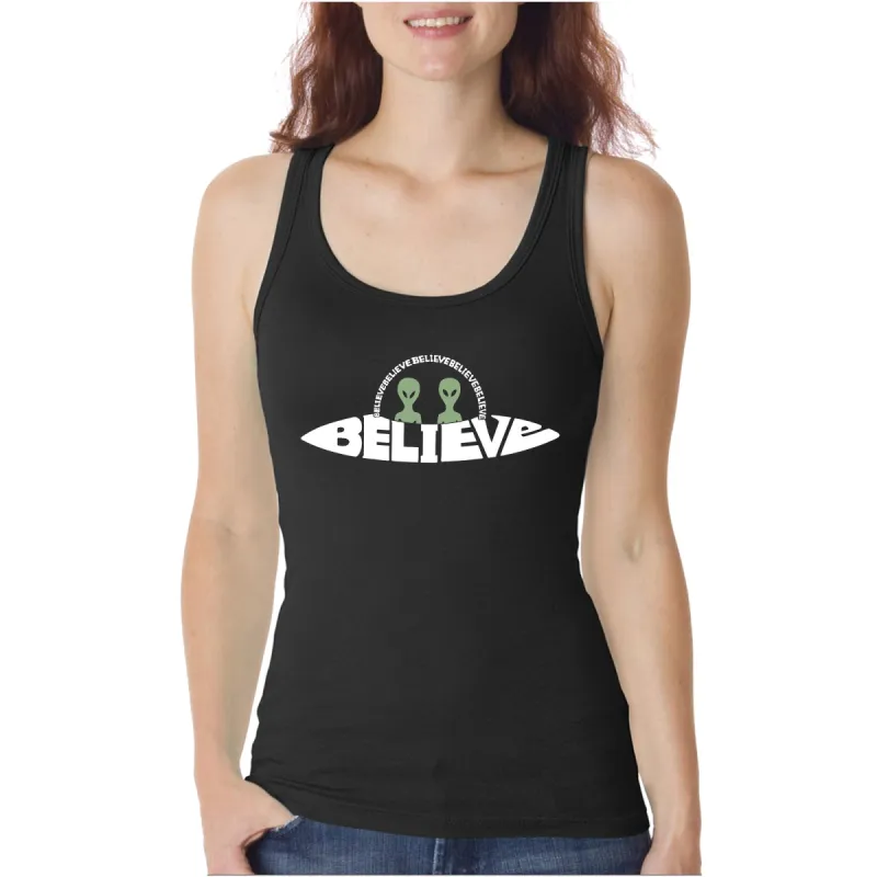 Believe UFO - Women's Word Art Tank Top sold by LA Pop Art
