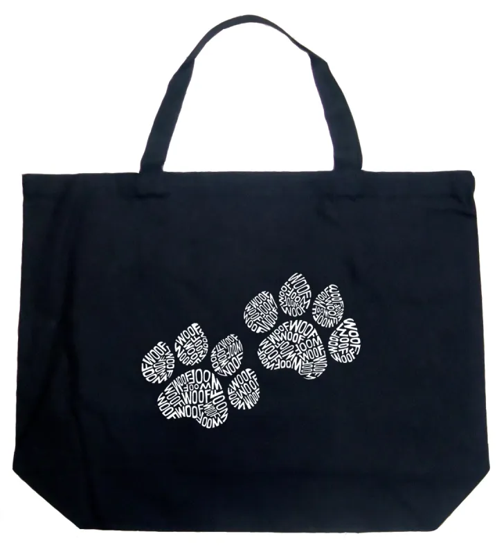 Woof Paw Prints - Large Word Art Tote Bag sold by LA Pop Art