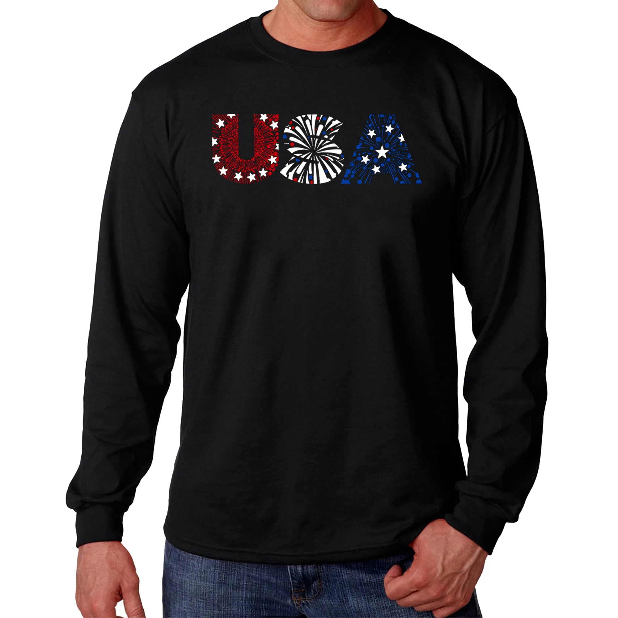 USA Fireworks - Men's Word Art Long Sleeve T-Shirt sold by LA Pop Art